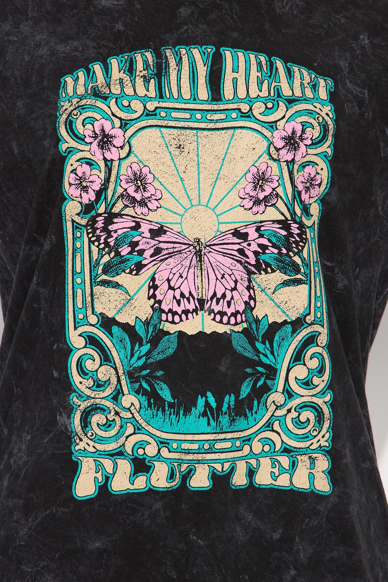 Make My Heart Flutter Washed Tee - Black Female Product Image