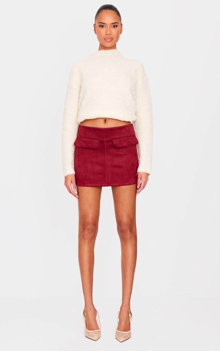 Burgundy Faux Suede Pocket Front Mini Skirt Product Image