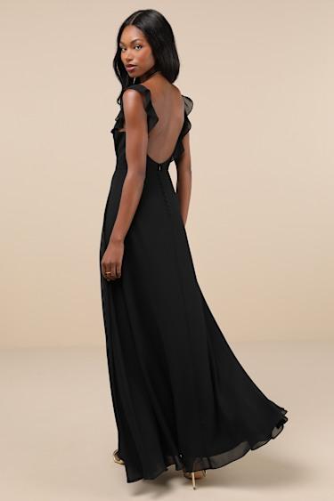 Dreamy Admiration Black Ruffled Maxi Dress Product Image