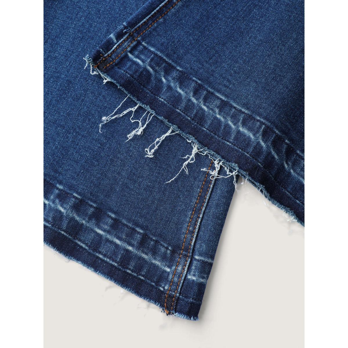 Plus Size Stretchy Mid-Rise Bootcut Jeans Women Midblue Leisure Contrast High stretch Slanted pocket Jeans BloomChic 16/1X Product Image