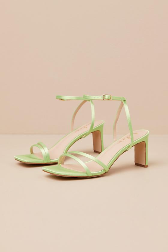 Loxley Lime Green Satin Ankle Strap High Heel Sandals Product Image