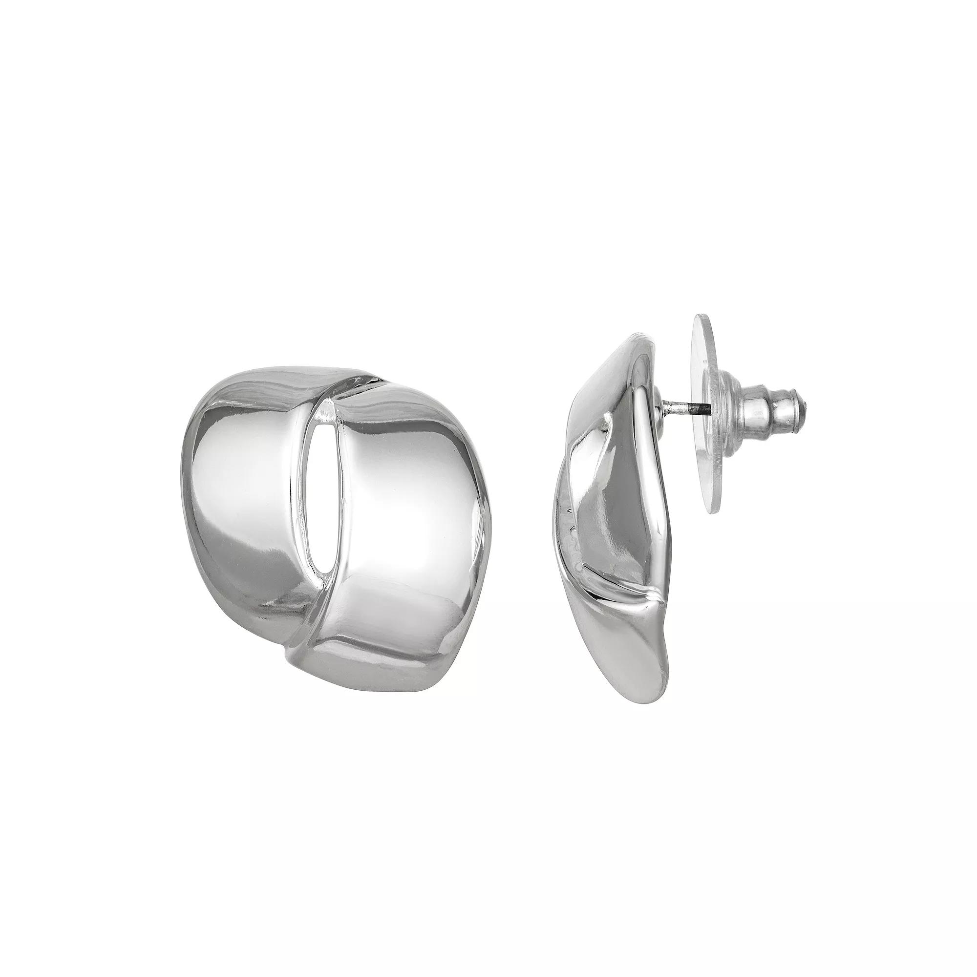 Nine West Silver Tone Banded Overlap Stud Post Earrings, Womens Product Image