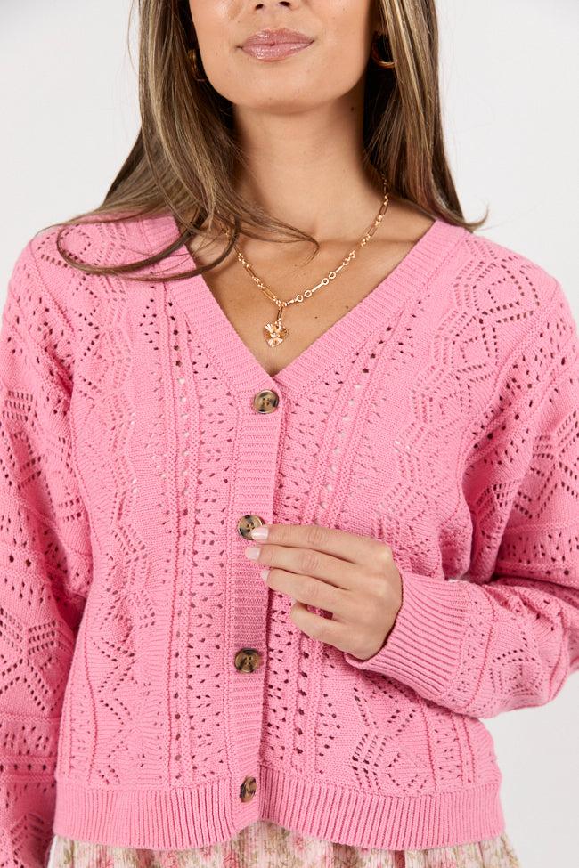 Lasting Impressions Pink Open Knit Cardigan FINAL SALE Product Image