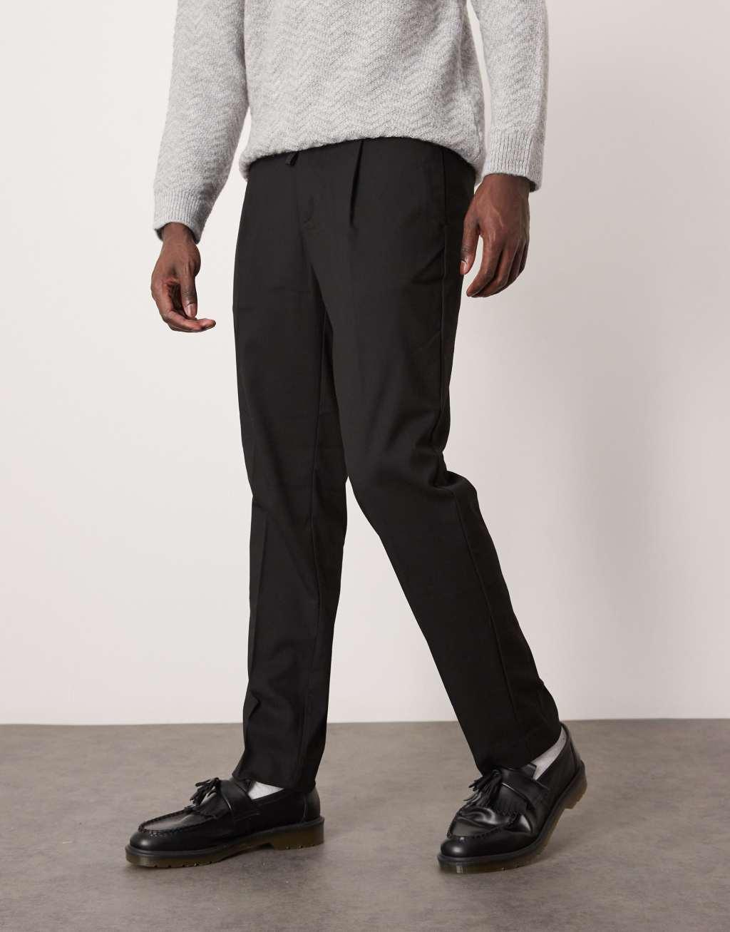 Selected Homme relaxed tapered fit waistband pants in black Product Image