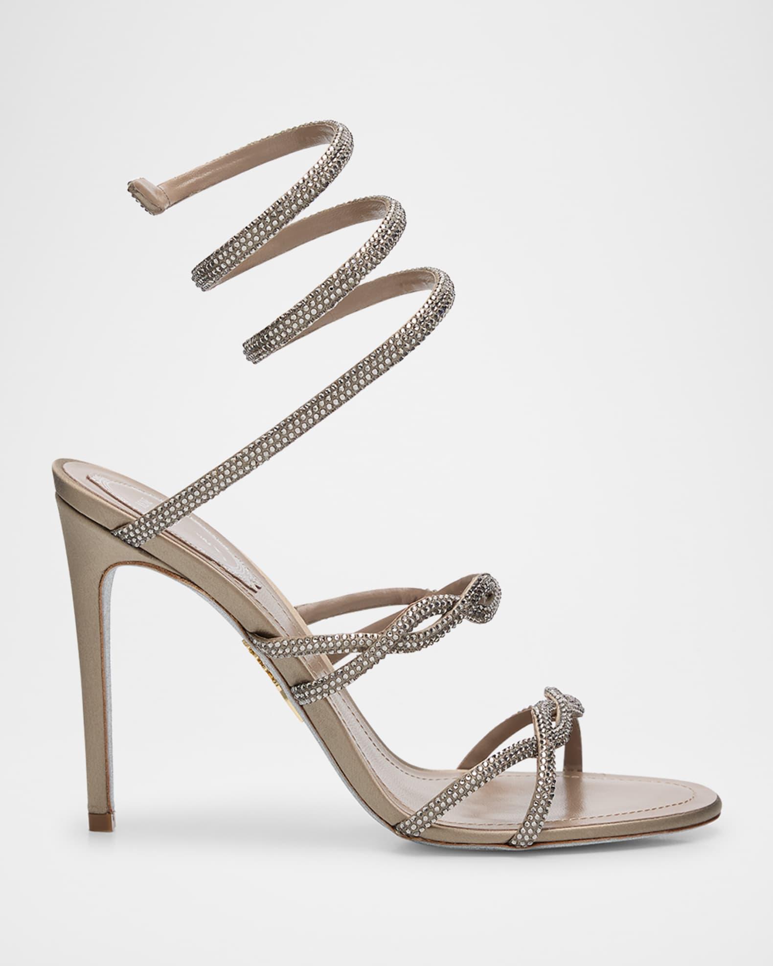 Crystal Satin Braided Snake-Wrap Sandals Product Image