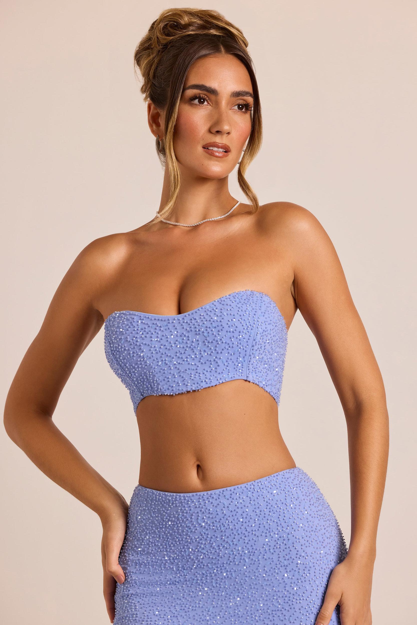 Embellished Strapless Corset Top in Powder Blue Product Image
