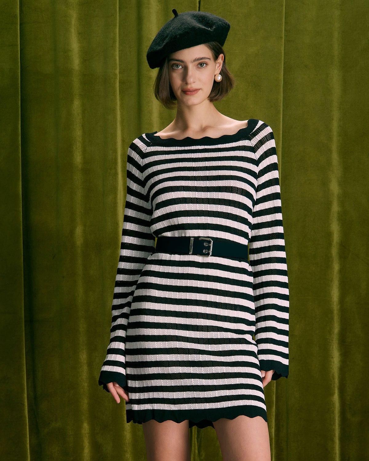 The Black Striped Flare Sleeve Mini Dress Product Image