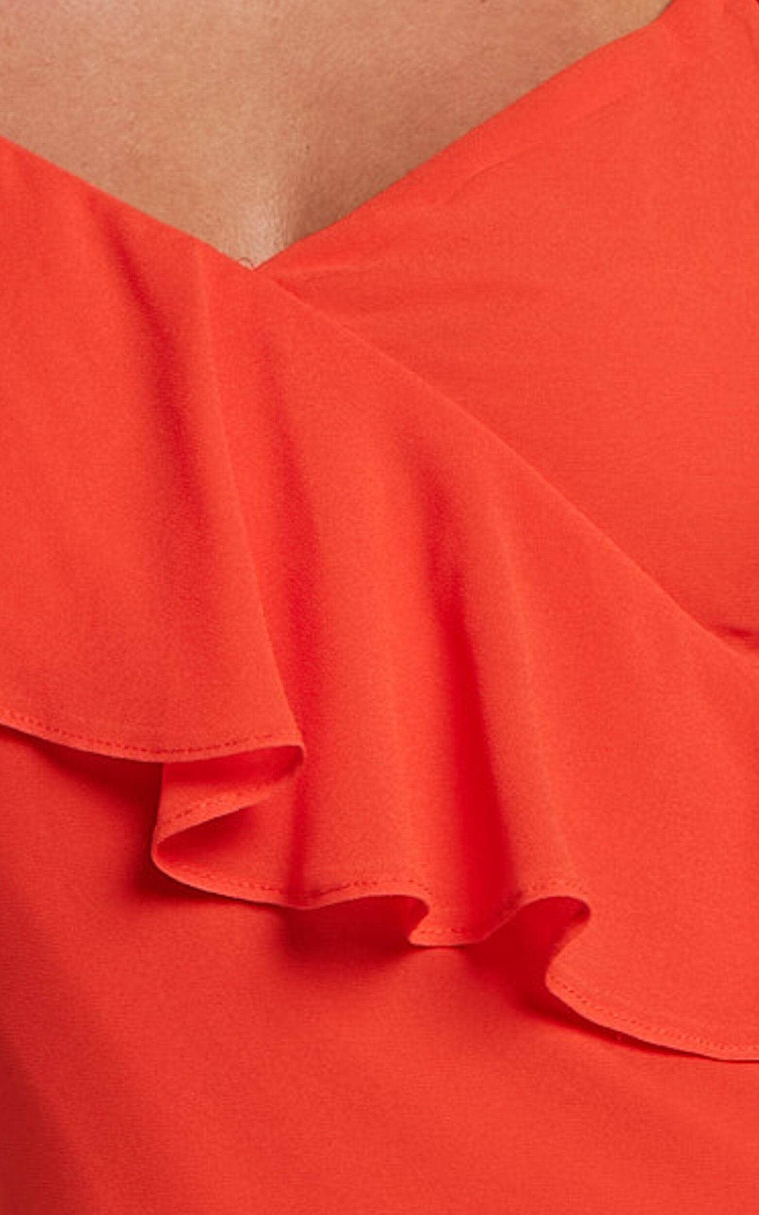 Zaria Mini Dress - Asymmetric Frill Detail Mini Dress in Chili Product Image