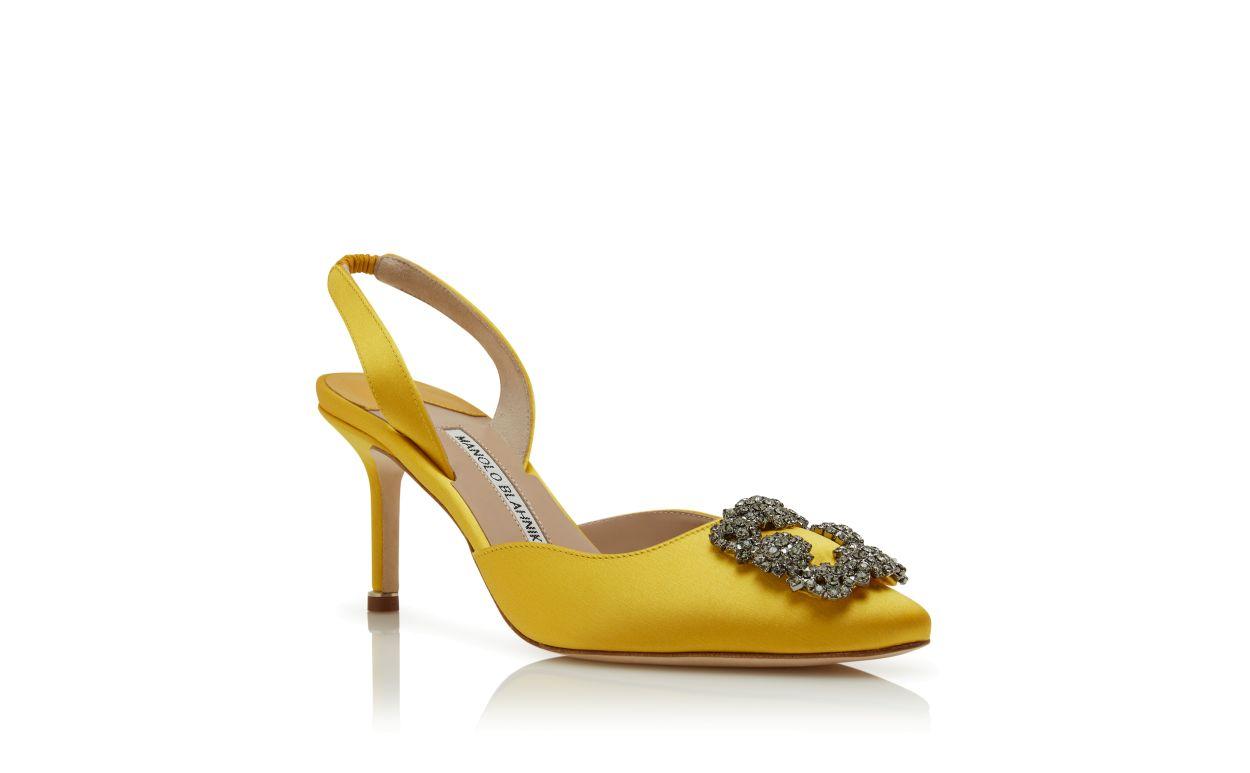 HANGISLI Yellow Satin Jewel Buckle Slingback Pumps Product Image