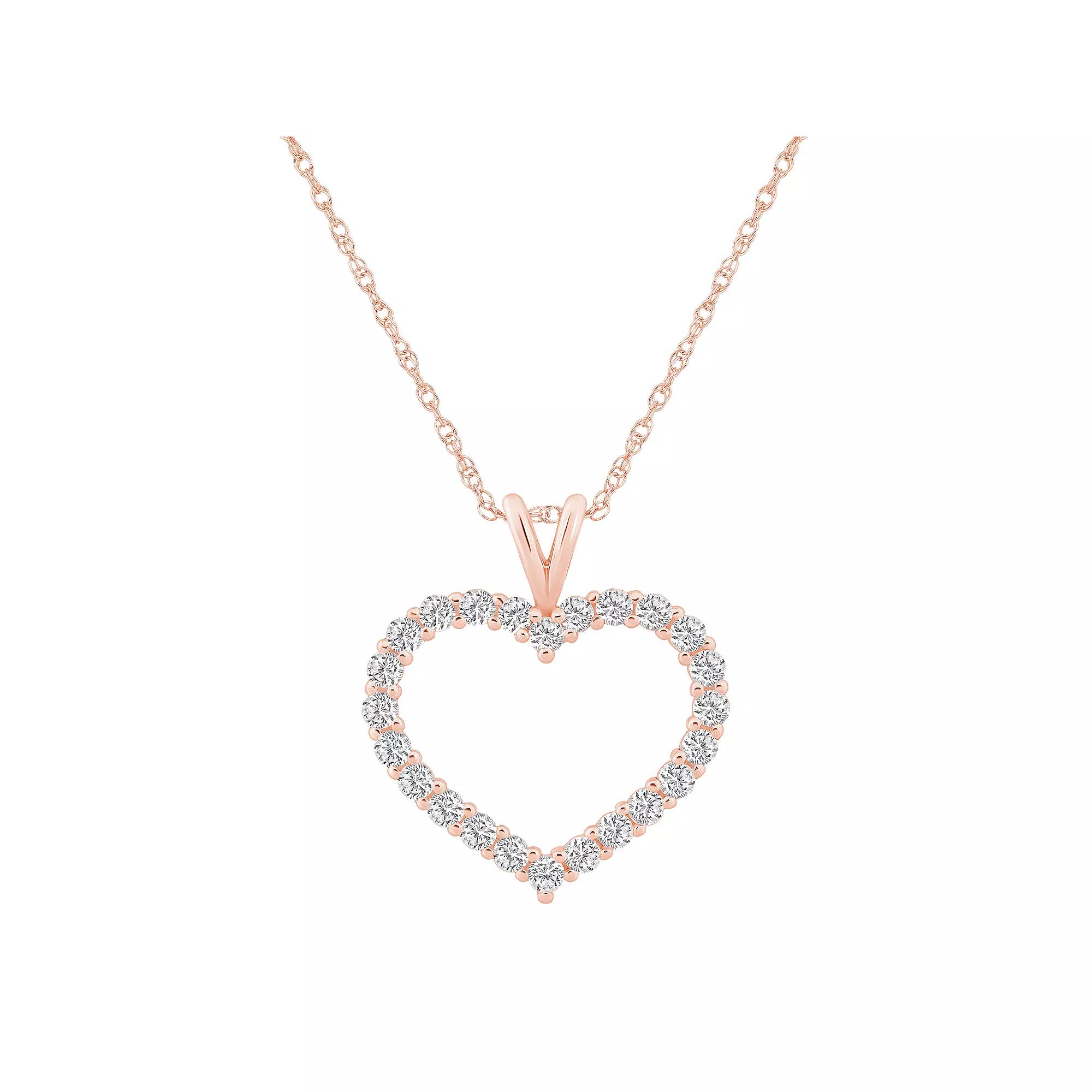 Alyson Layne 14k Gold 3/4 Carat T.W. Diamond Heart Pendant Necklace, Women's, Size: 18", 14k Rose Gold Product Image