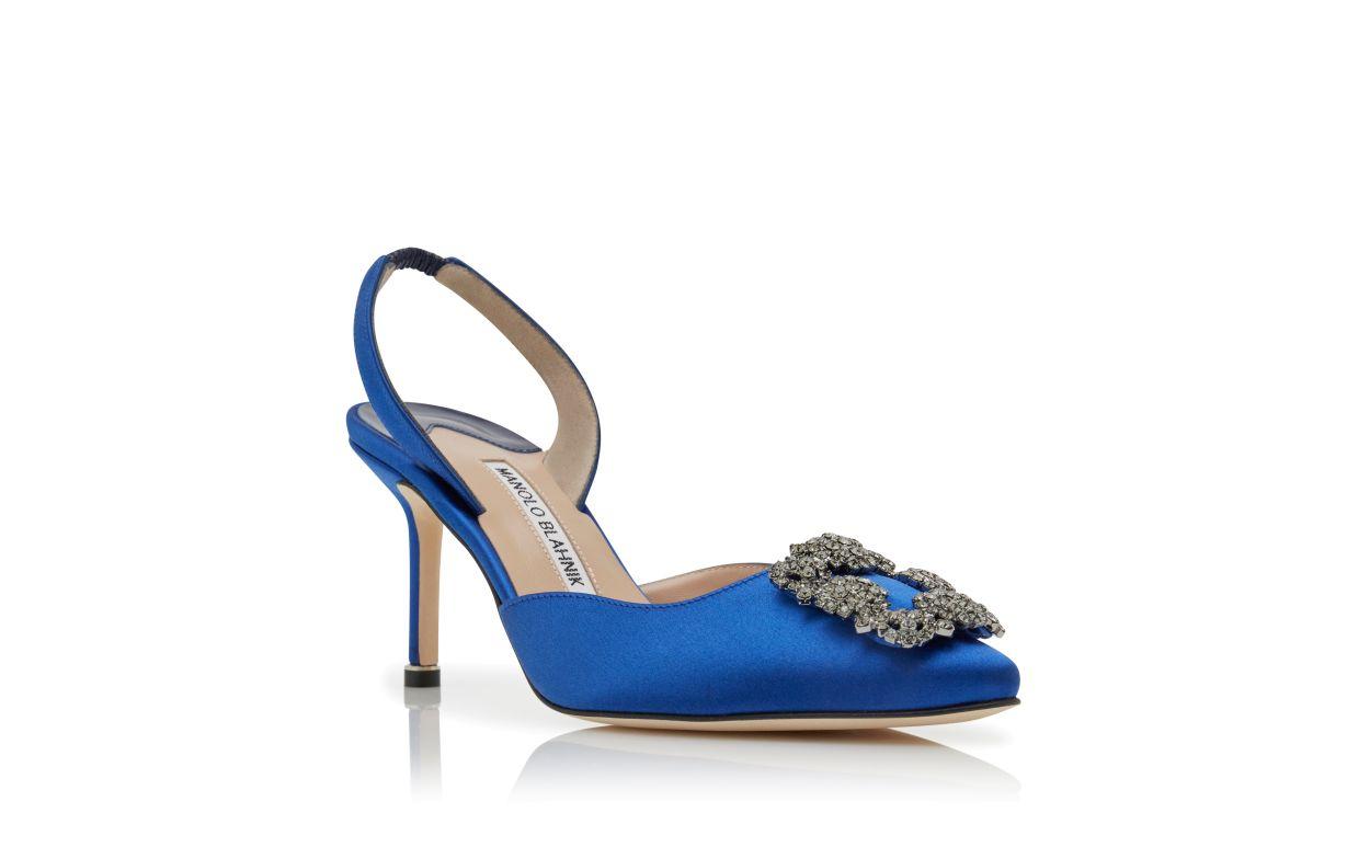 HANGISLI Blue Satin Jewel Buckle Slingback Pumps Product Image
