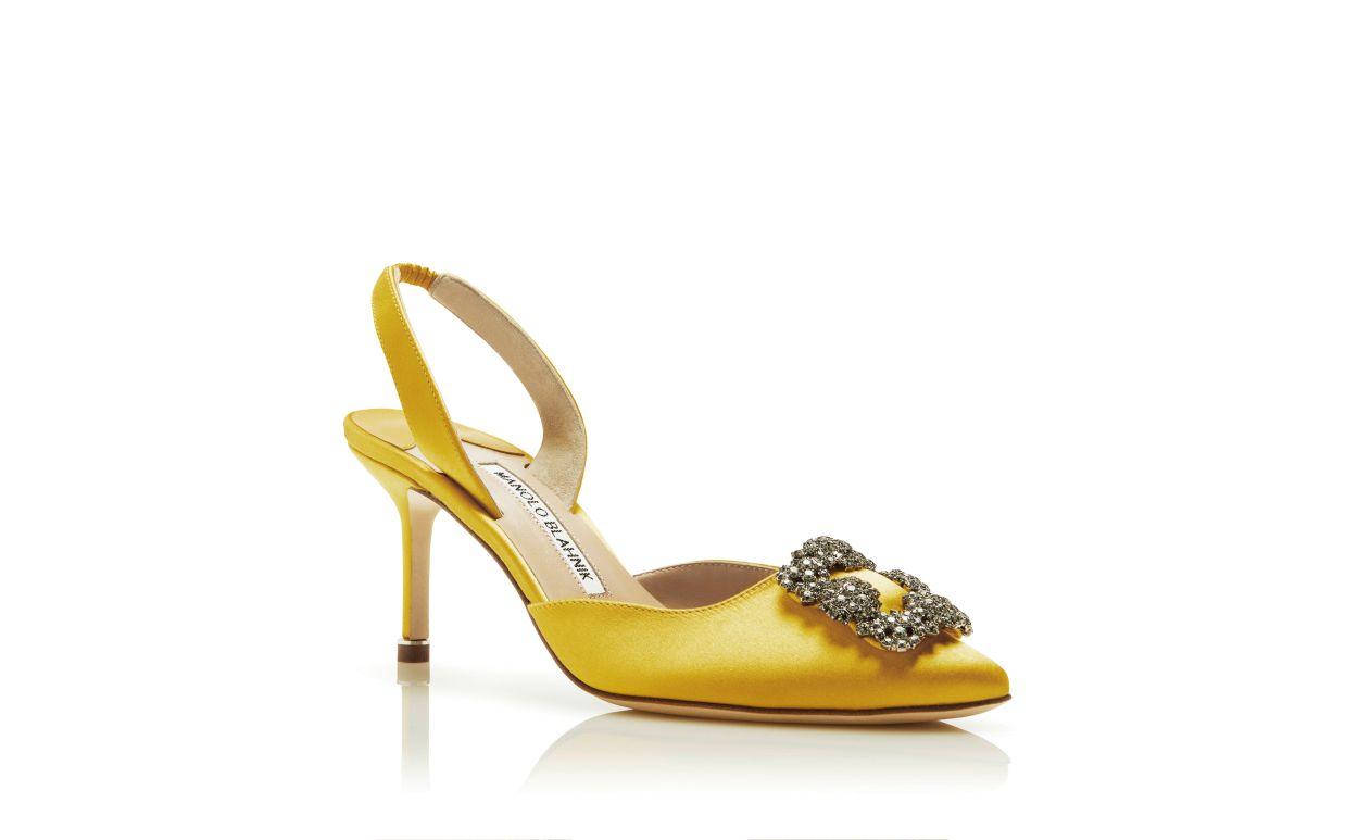HANGISLI Yellow Satin Jewel Buckle Slingback Pumps Product Image