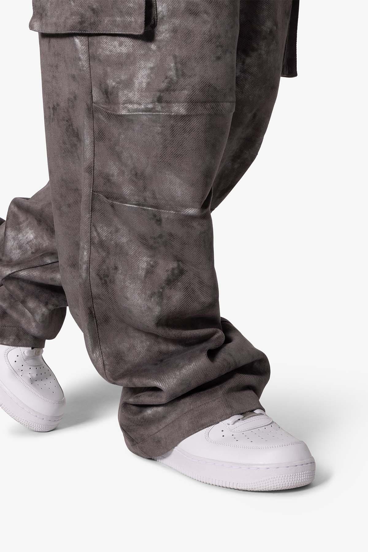 Baggy Dual Tone Sueded Cargo Pants - Grey Product Image