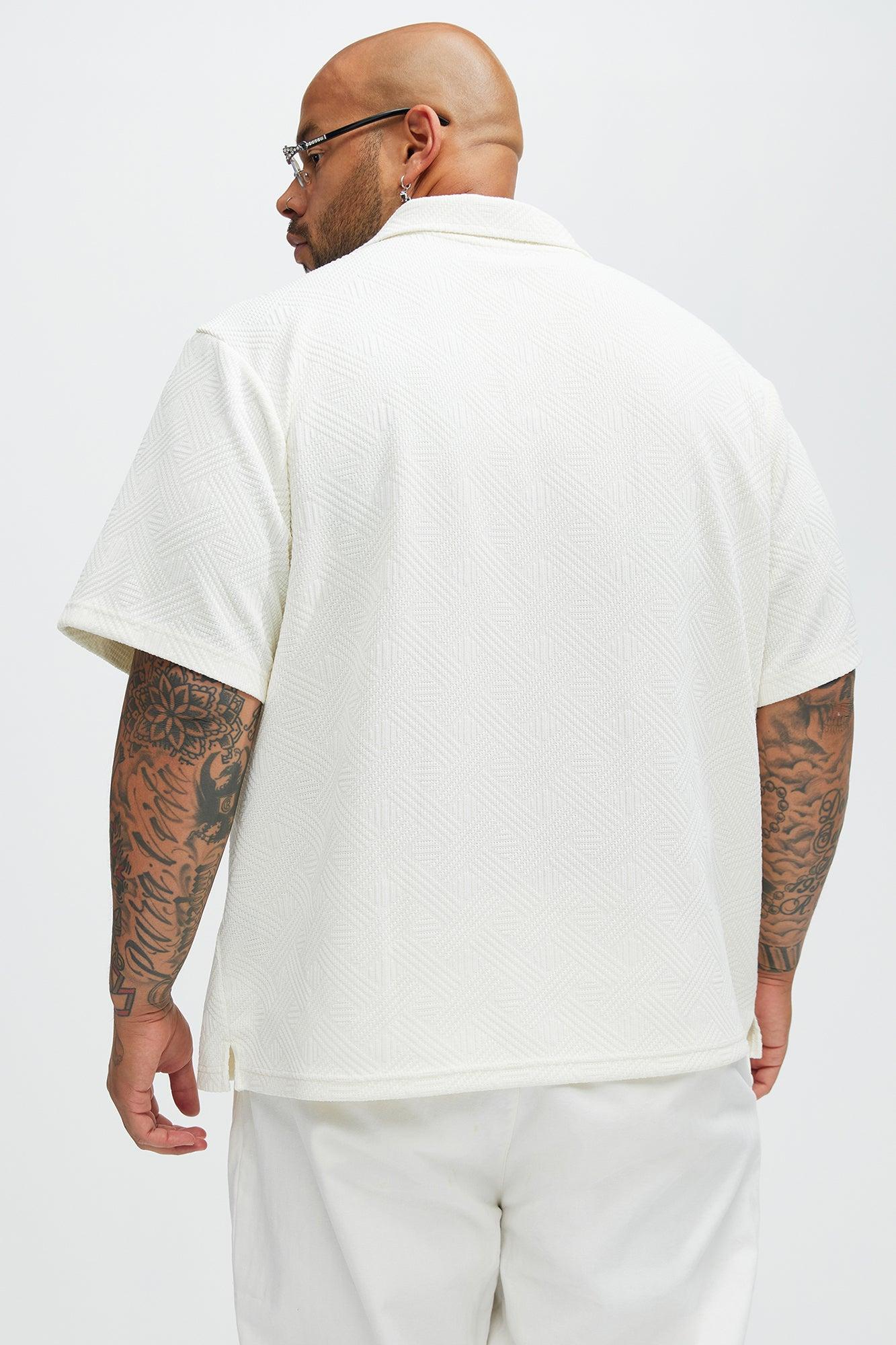 Burley Geo Textured Johnny Collar Shirt - Off White Product Image