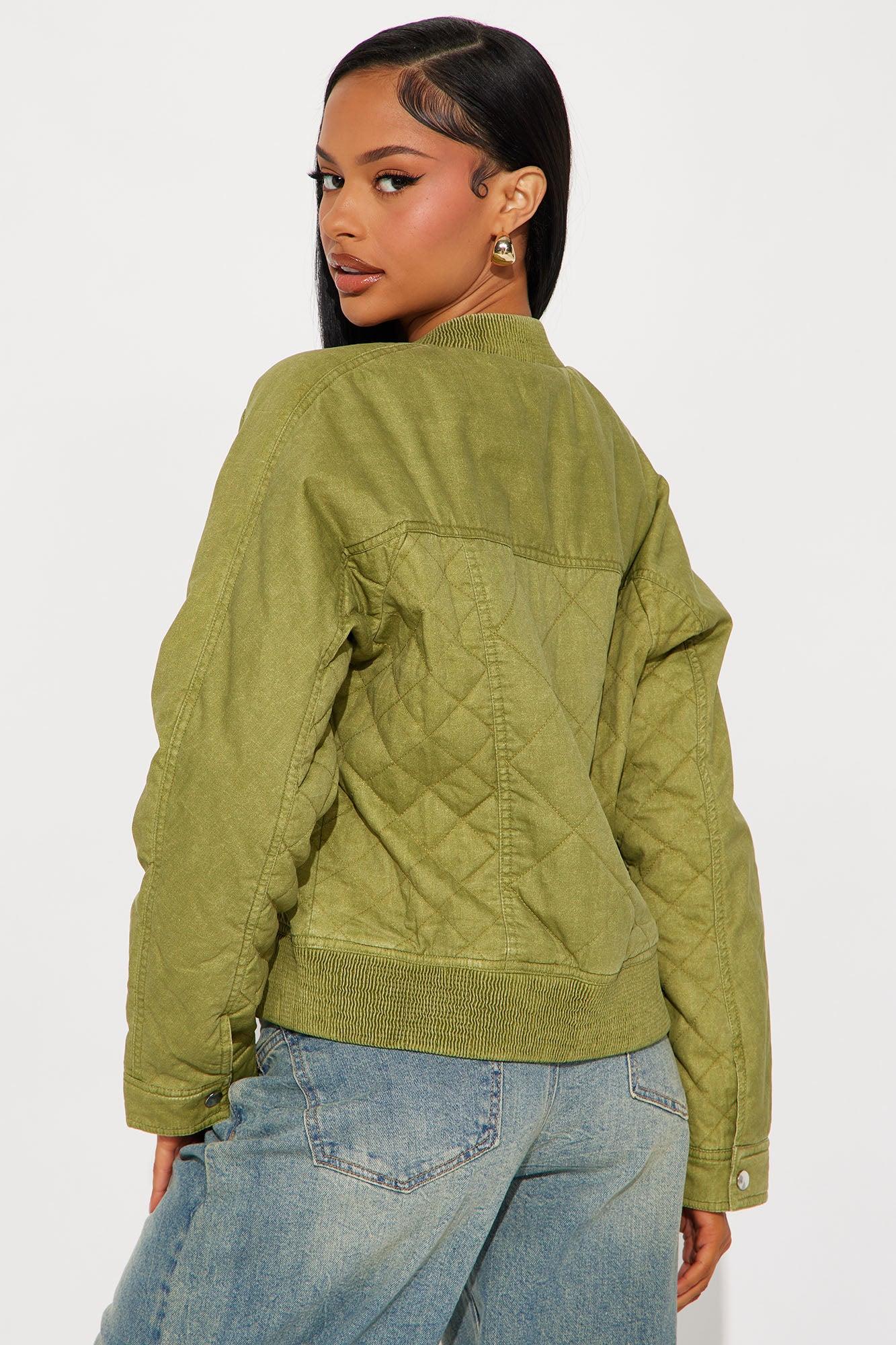 Mara Quilted Washed Bomber Jacket - Olive Female Product Image