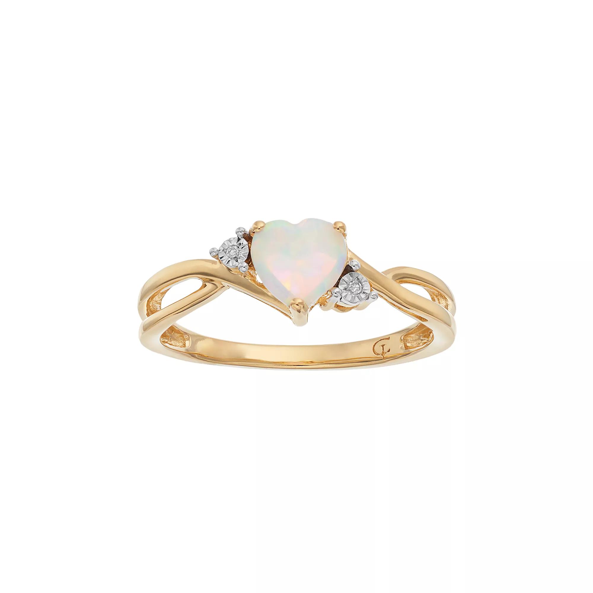 10k Gold Lab-Created Opal & Diamond Accent Swirl Heart Ring, Womens White Product Image