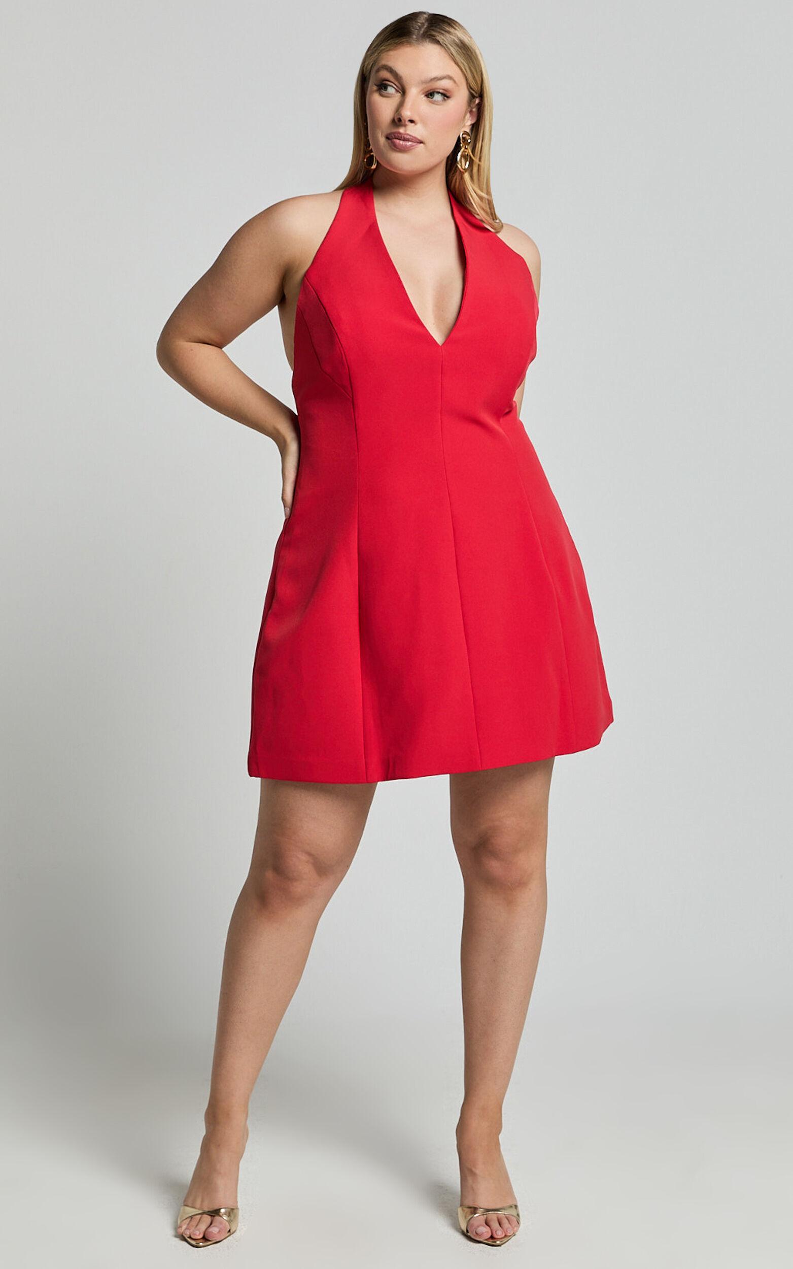 Yelena Mini Dress - Halter Neck Bow Detail Mini Dress in Red Product Image