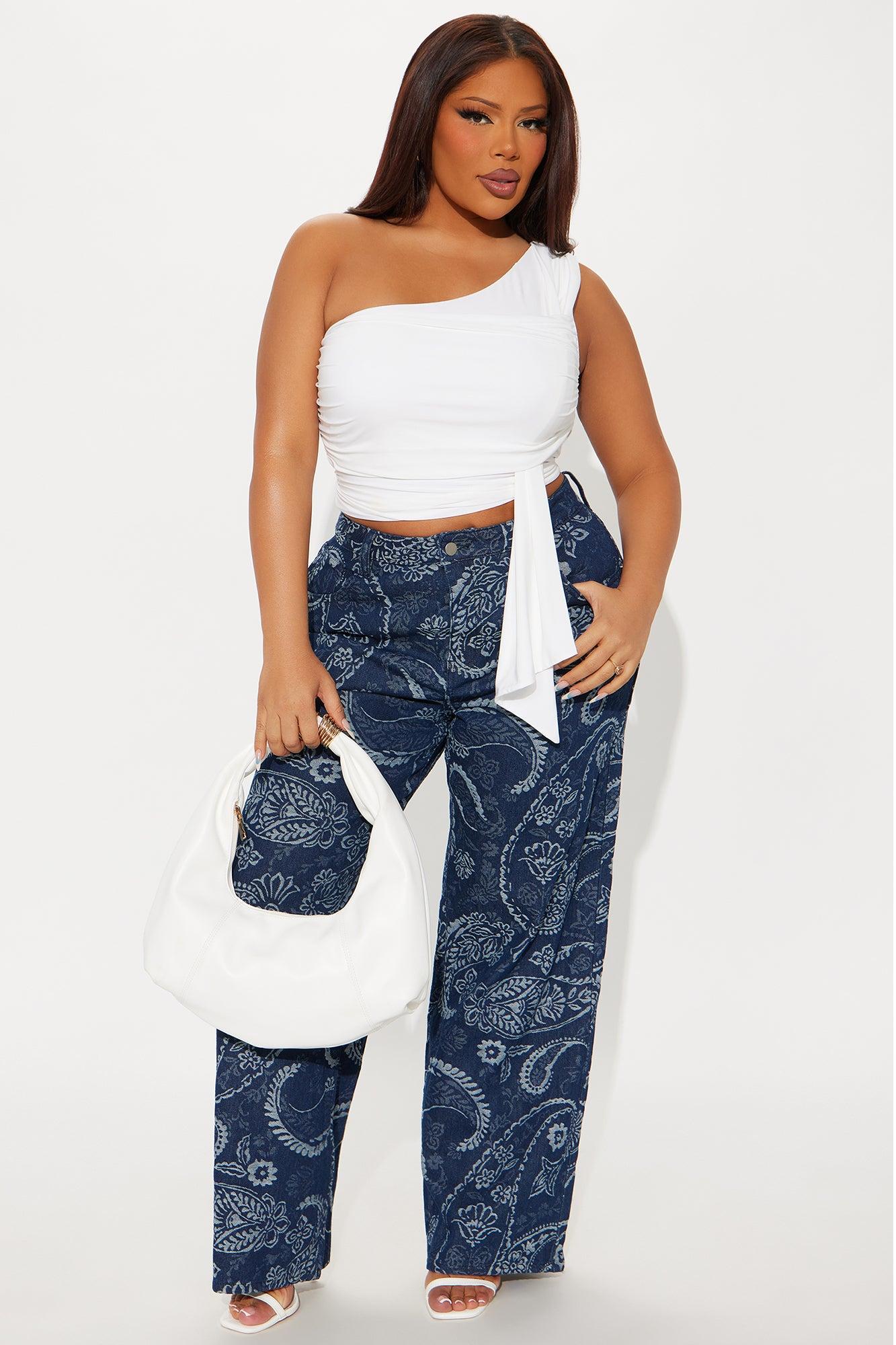 Paisley Dreams Jacquard Wide Leg Jeans - Dark Wash Female Product Image