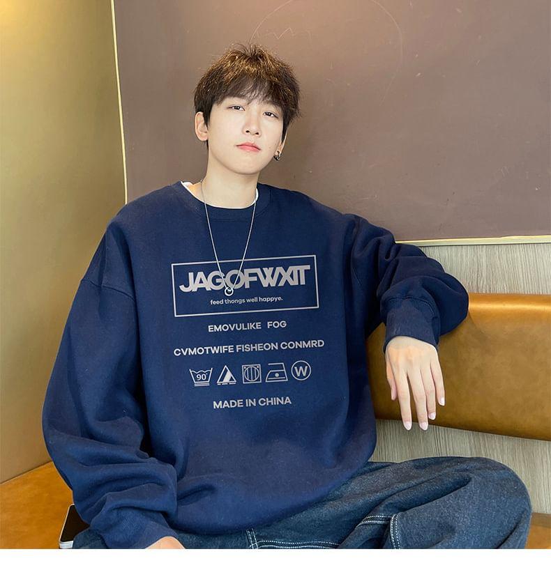 Crew Neck Lettering Print Sweatshirt Product Image