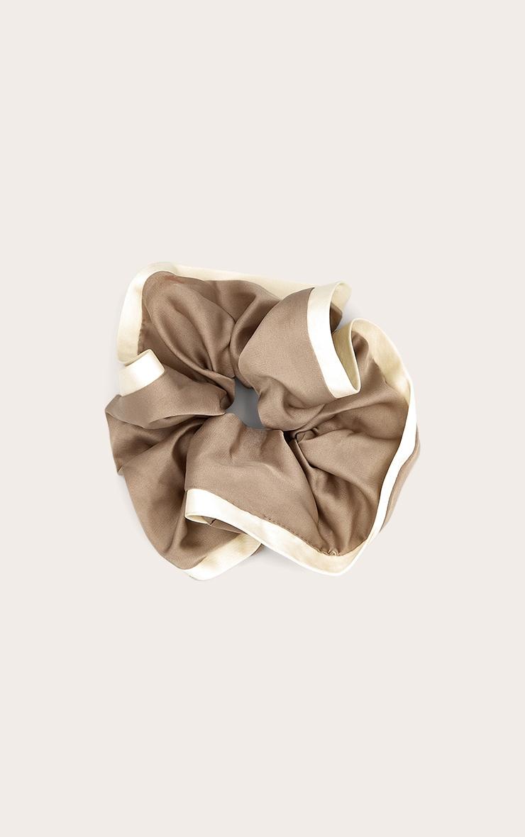 Taupe Satin Boarder Scrunchie Product Image