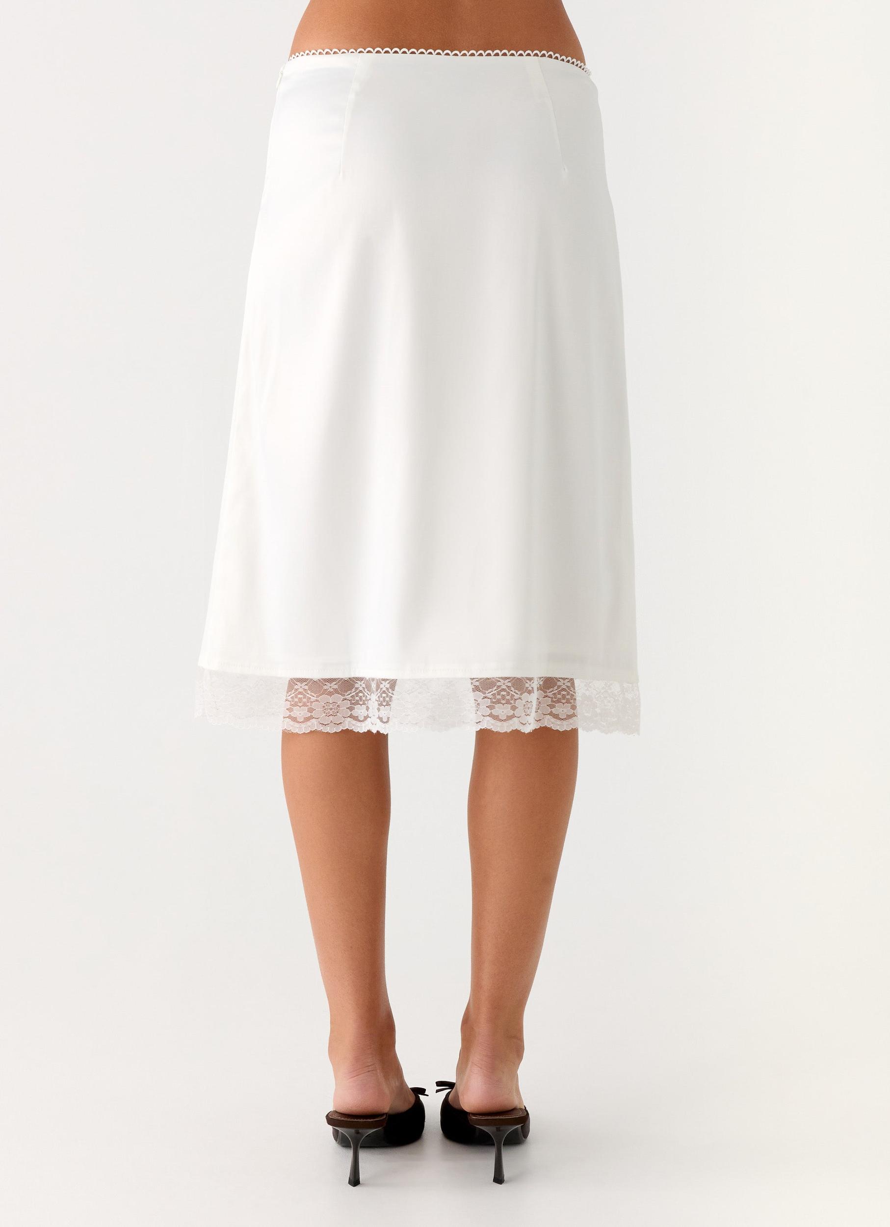 Rina Low Rise Satin Midi Skirt - White Product Image