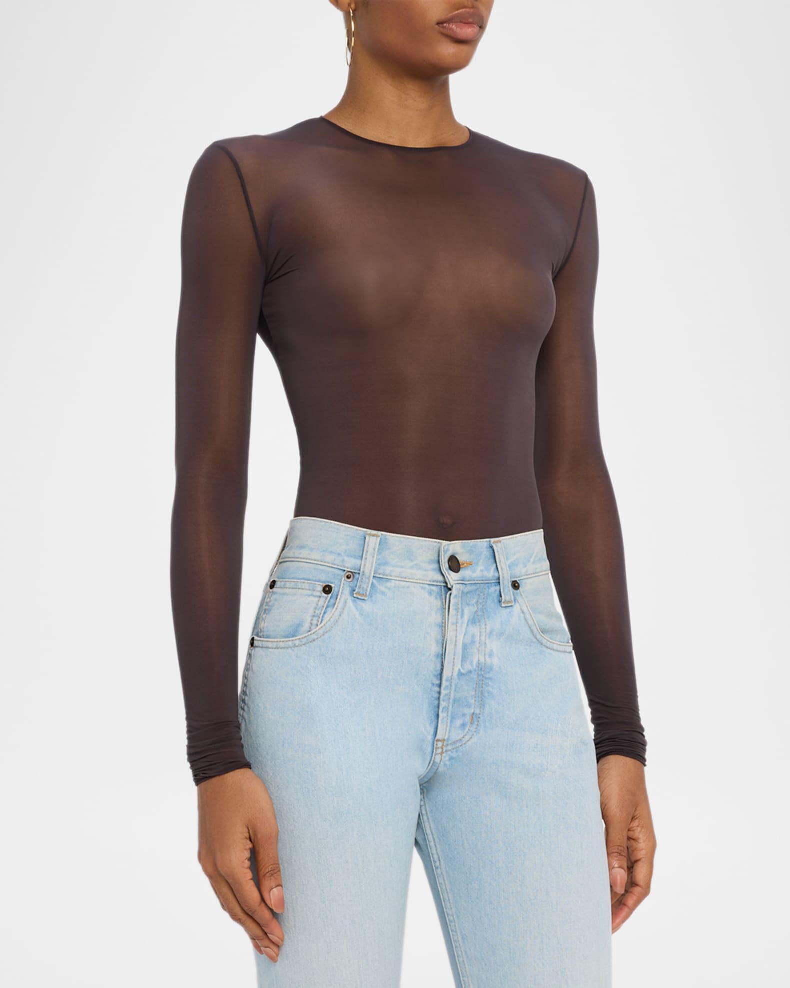 Sheer Knit Long-Sleeve Bodysuit Product Image