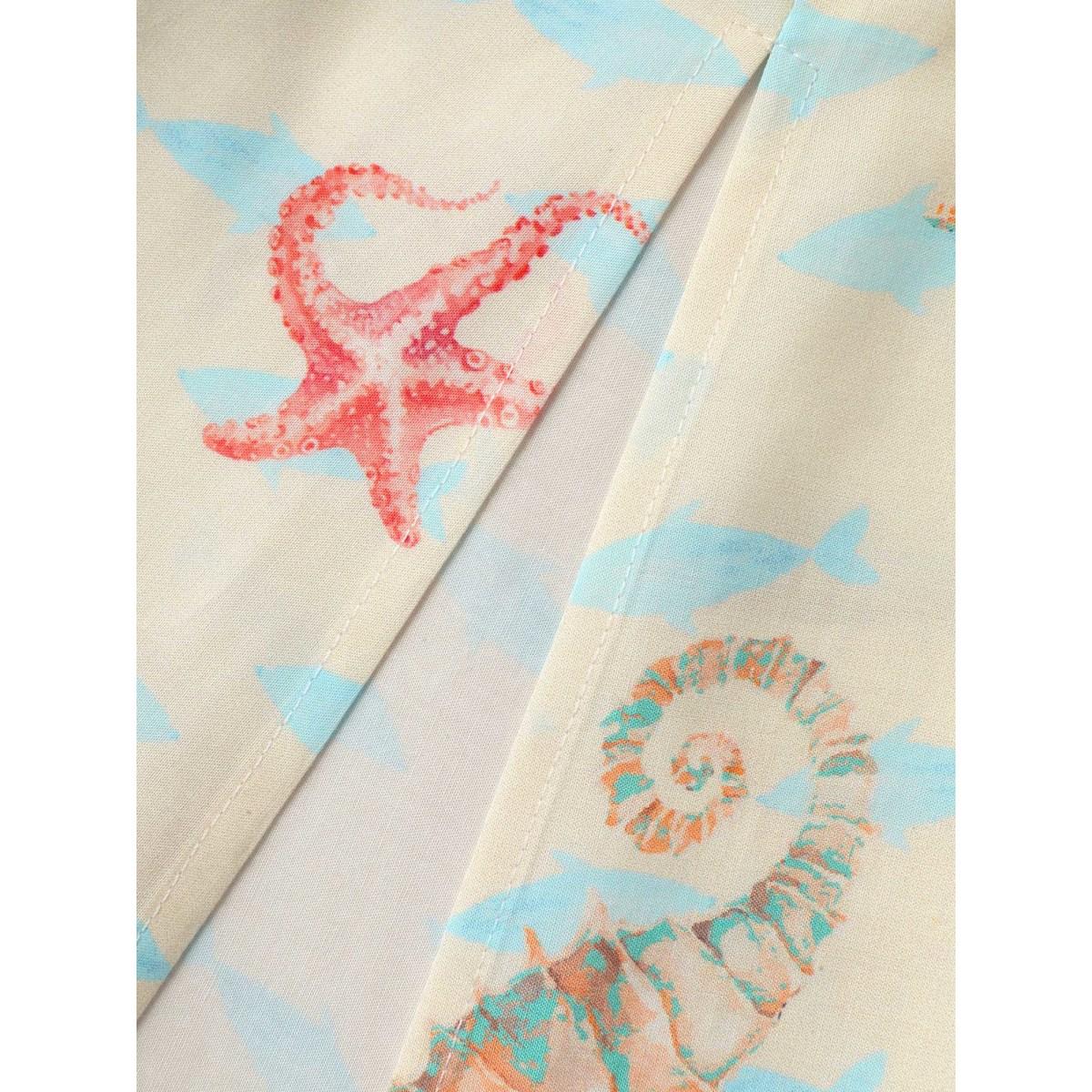 Plus Size Oceanic Print Slit Sleeveless Midi Dress LightBlue Women Square Neck Sleeveless Curvy BloomChic 10/M Product Image