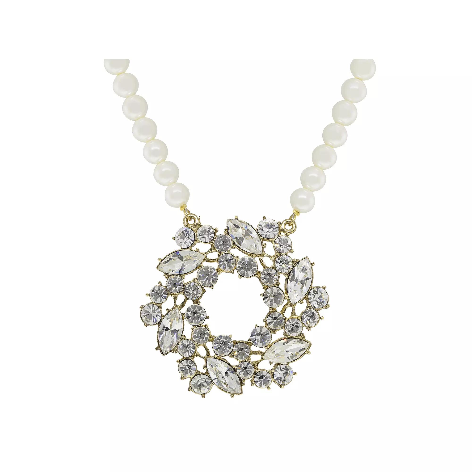 1928 Gold Tone Black Simulated Stone Filigree Pendant Necklace, Womens Product Image