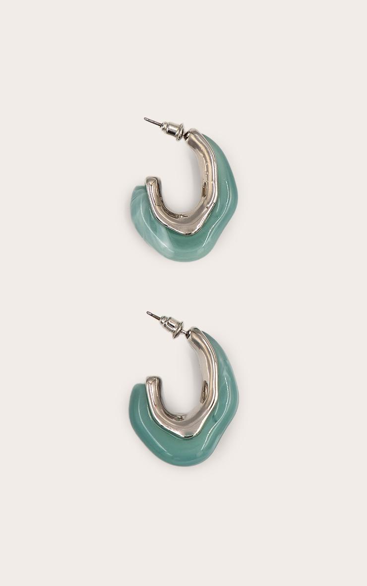 Silver Edged Turquoise Resin Hoop Earrings Product Image