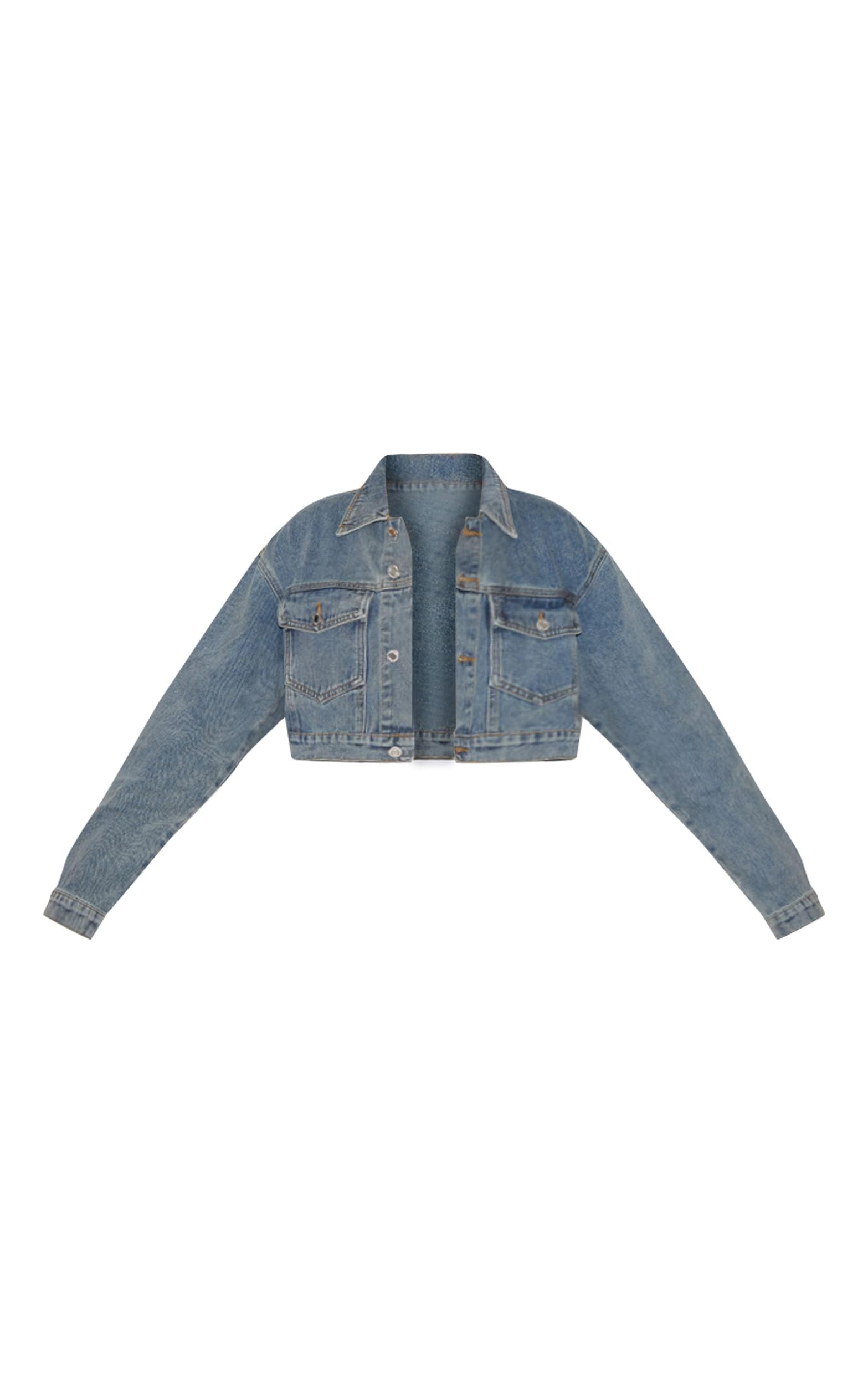 Plus Vintage Wash Cropped Denim Jacket Product Image
