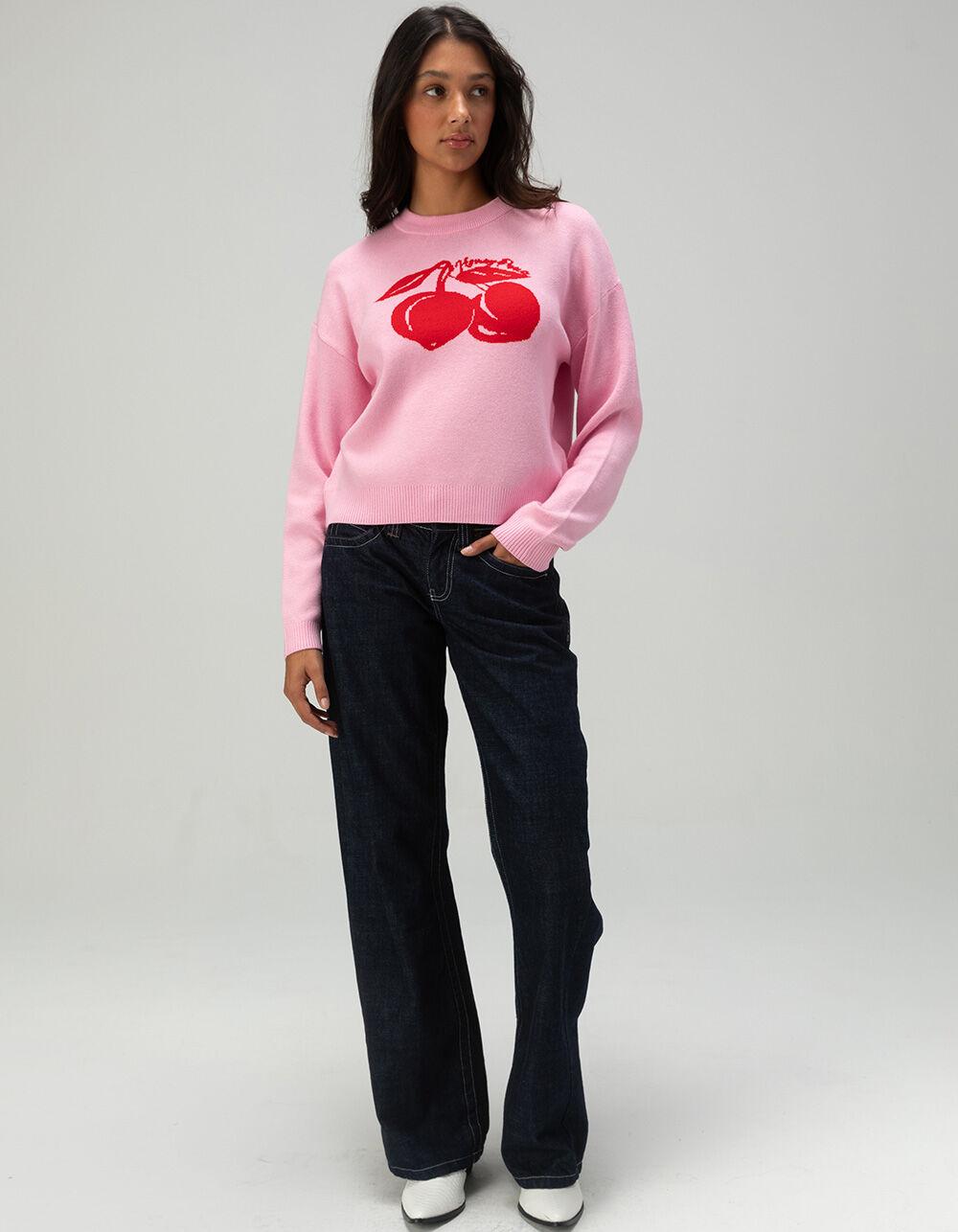 NOISY MAY Cera Cherry Womens Crewneck Sweater - PINK Product Image