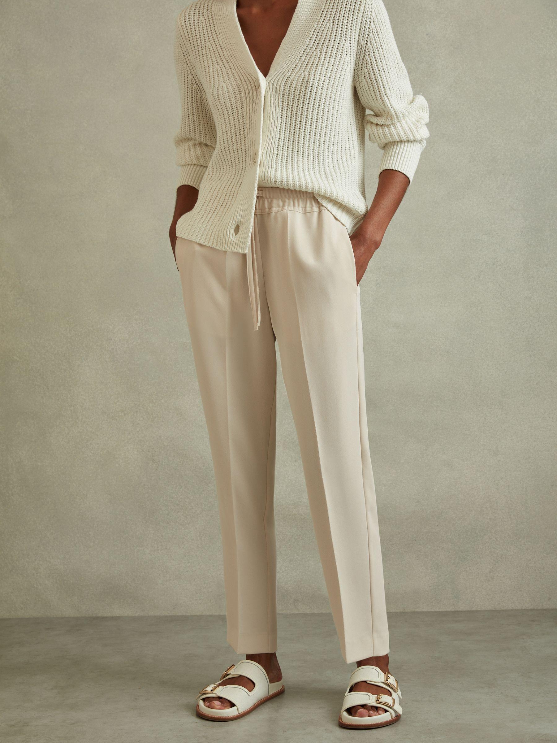 Tapered Pull On Trousers in Cream Product Image