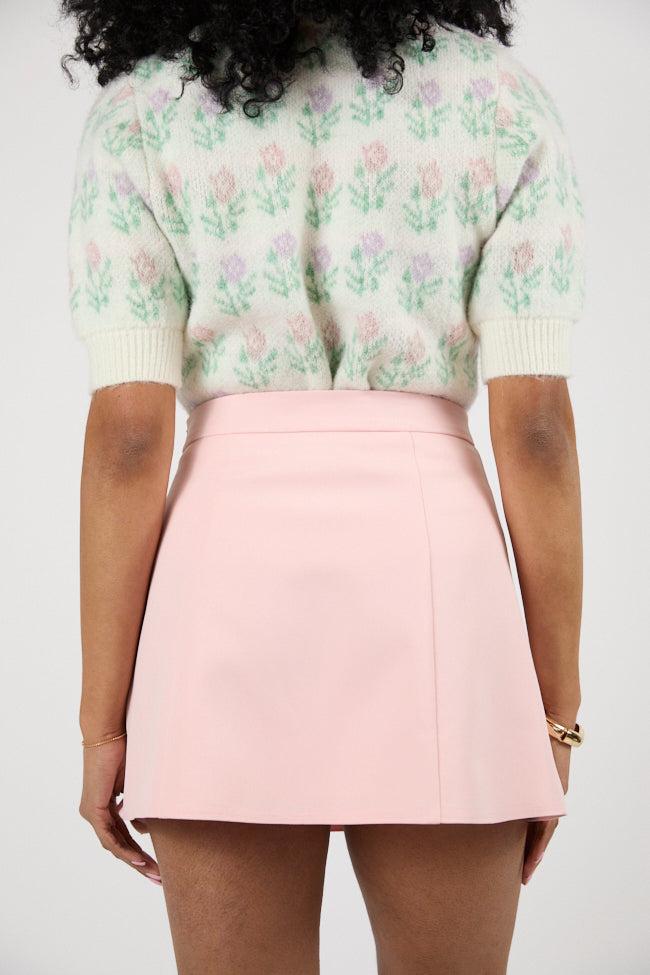 Back To You Blush Bow Detail Lace Inset Mini Skirt FINAL SALE Product Image