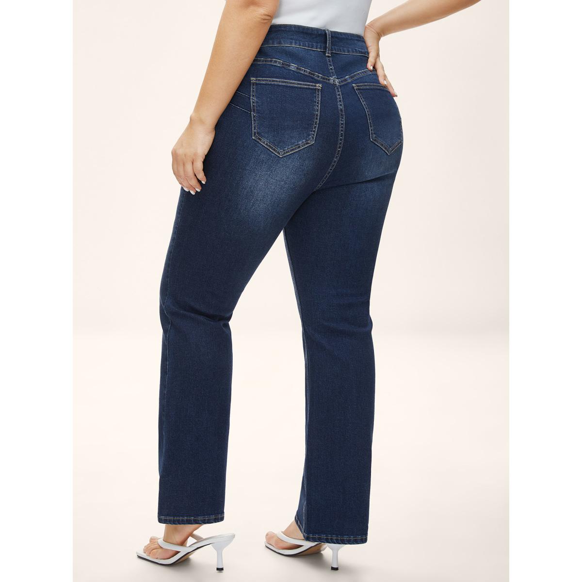 Plus Size Booty-Lifting Bootcut No-Gap Waist Jeans Women Midblue Medium stretch Slanted pocket Jeans BloomChic 14/1X Product Image