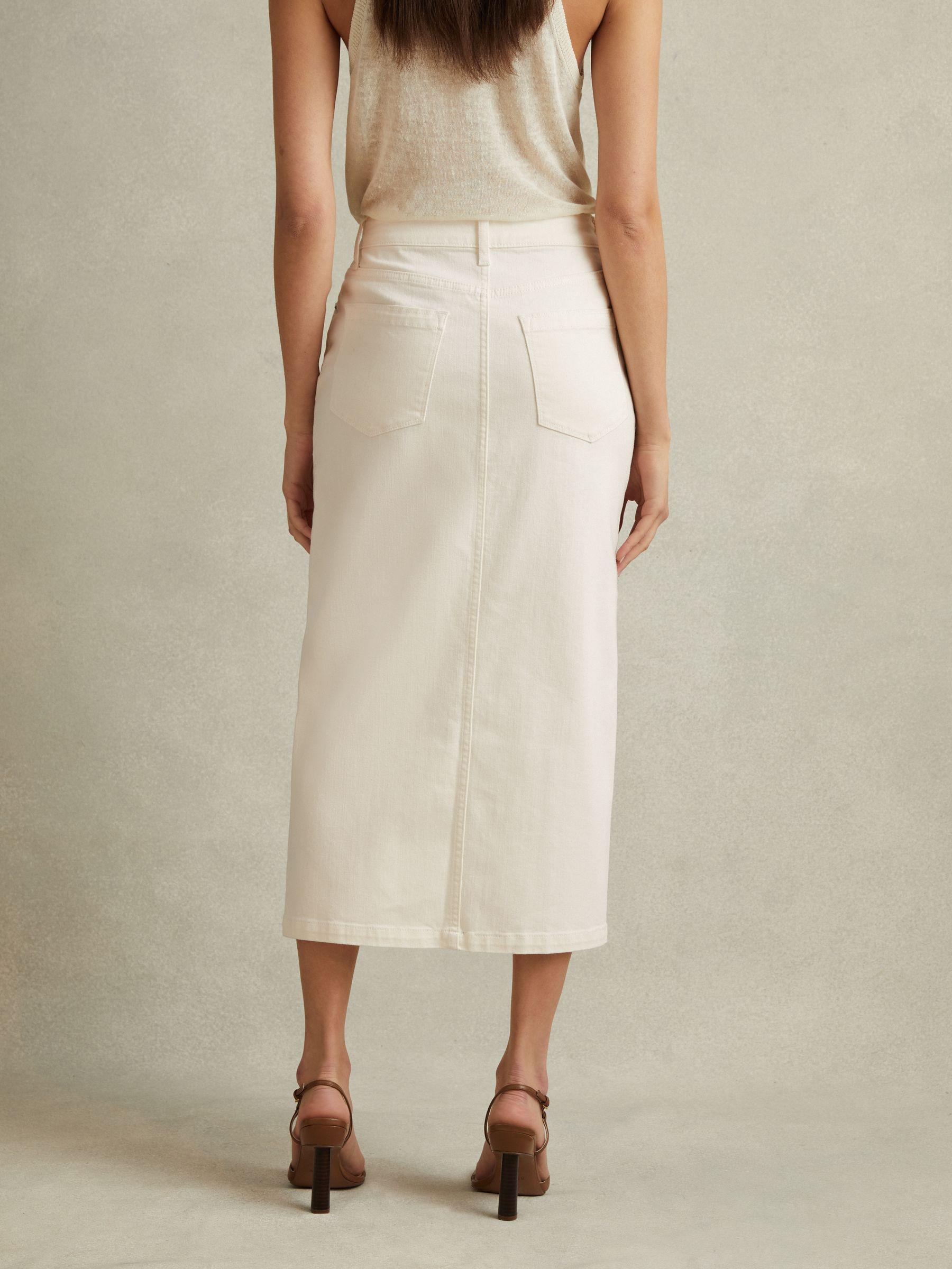 High Rise Denim Midi Skirt in Ivory Product Image