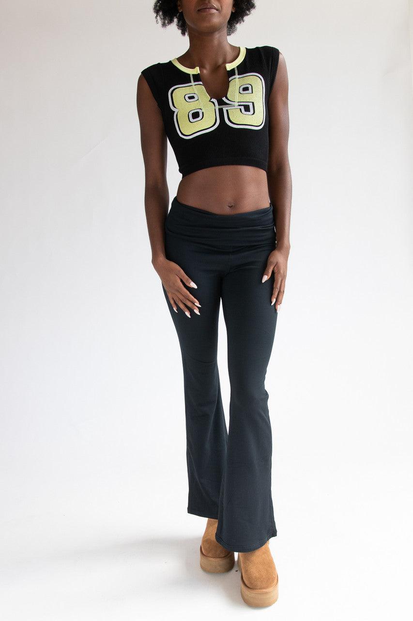 Fold Over Fleece Lined Flare Leggings Product Image