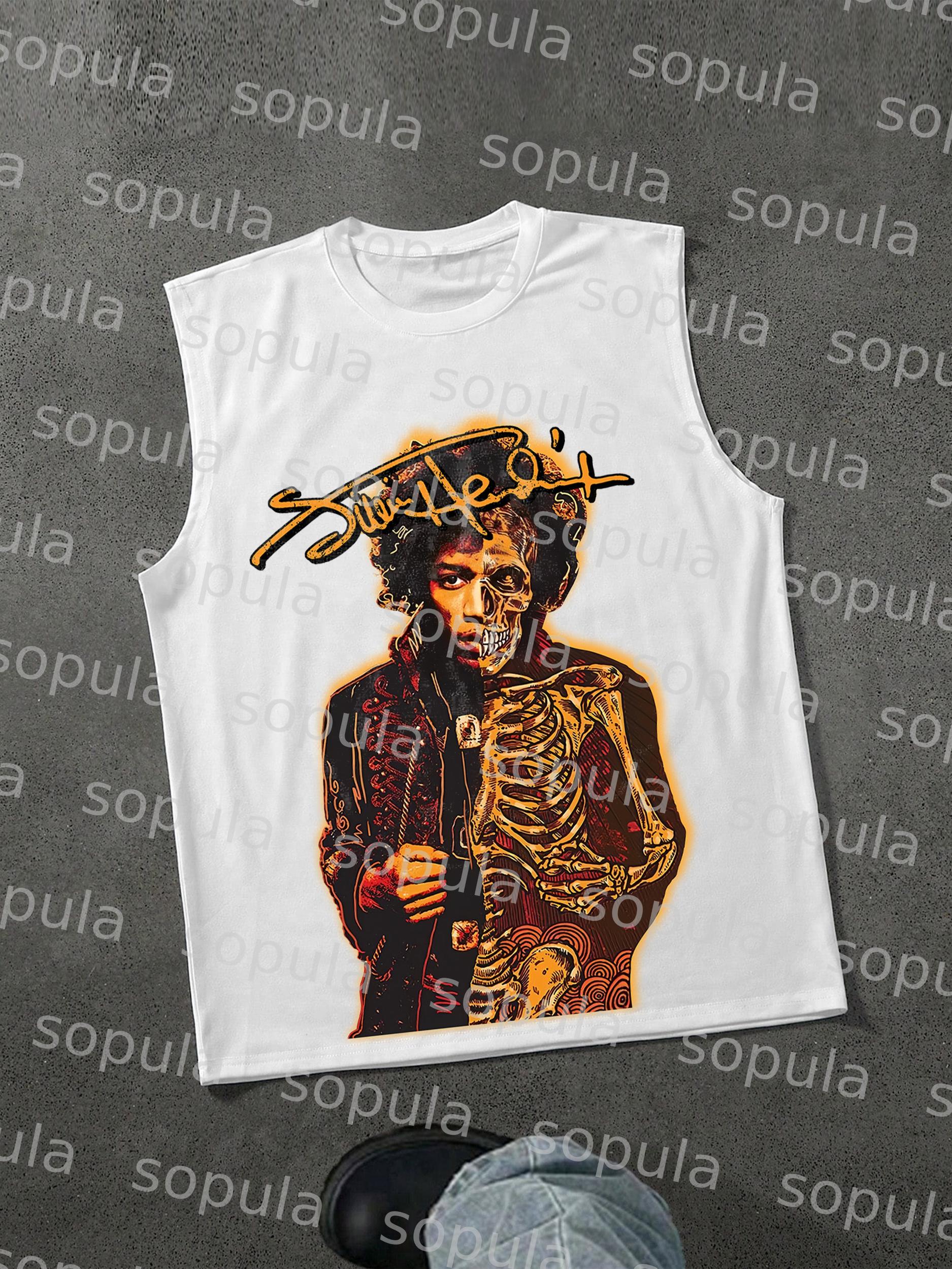 Sopula Jimi Hendrix Print Cotton Casual Tank Top Product Image