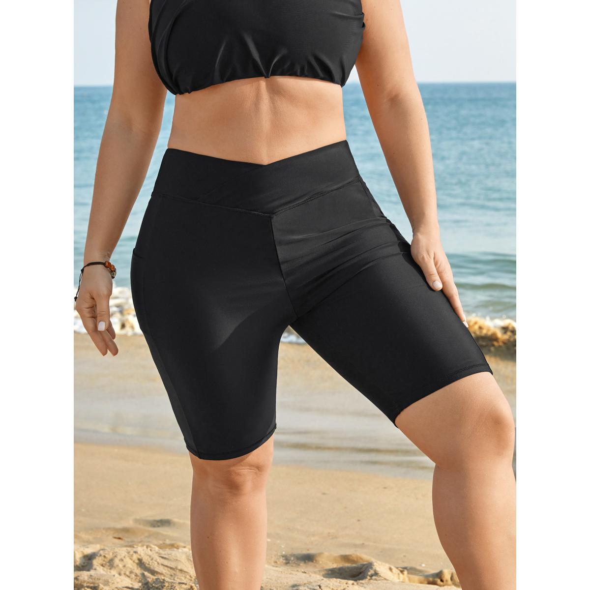 Plus Size Hips Contour Curvy Pockets Swim Bottoms Women's Swimwear Black Resort High stretch Skinny High Rise Side seam pocket Curve Swim Bottoms BloomChic 10/M Product Image