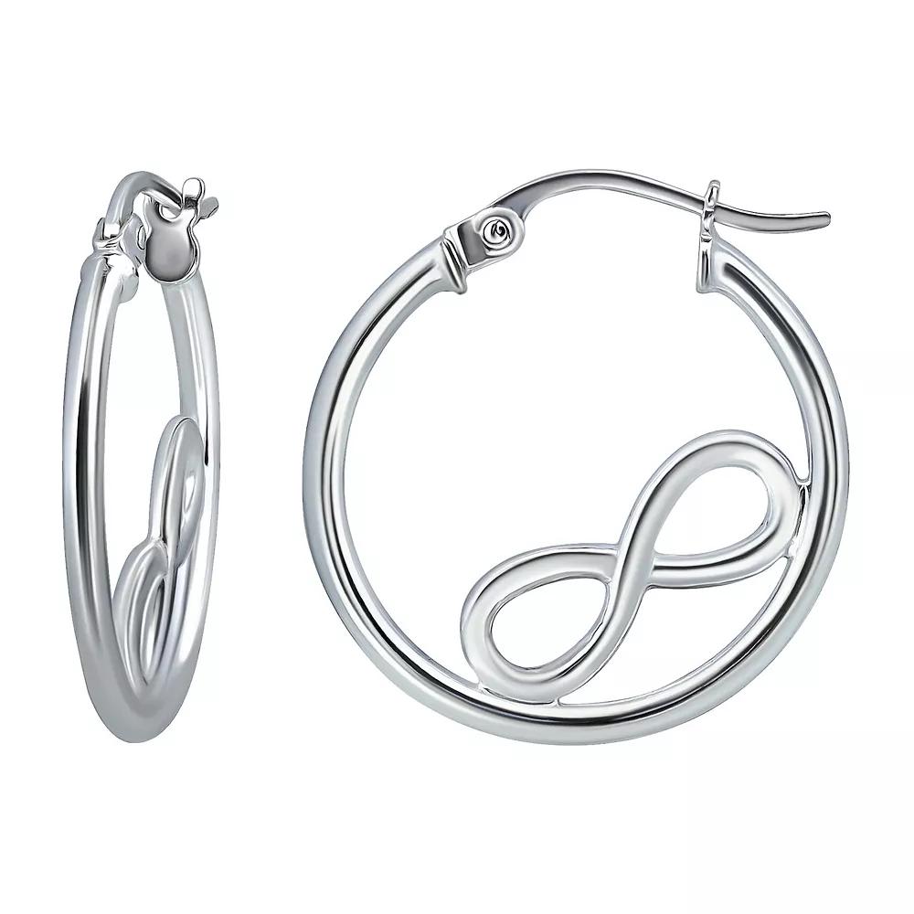 Aleure Precioso Sterling Silver Infinity Sign Center Hoop Earrings, Women's, Silver Tone Product Image