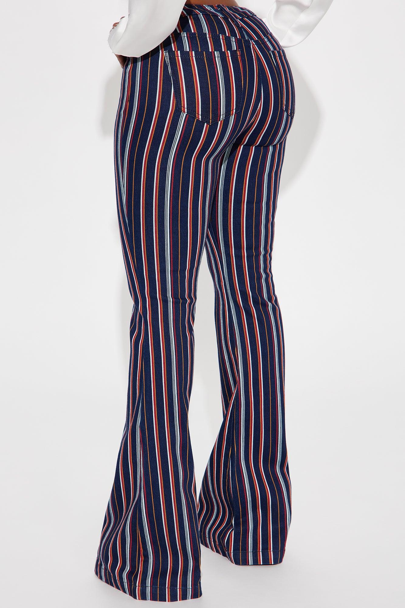 On My Game Striped Stretch Flare Jeans - Black/combo Product Image