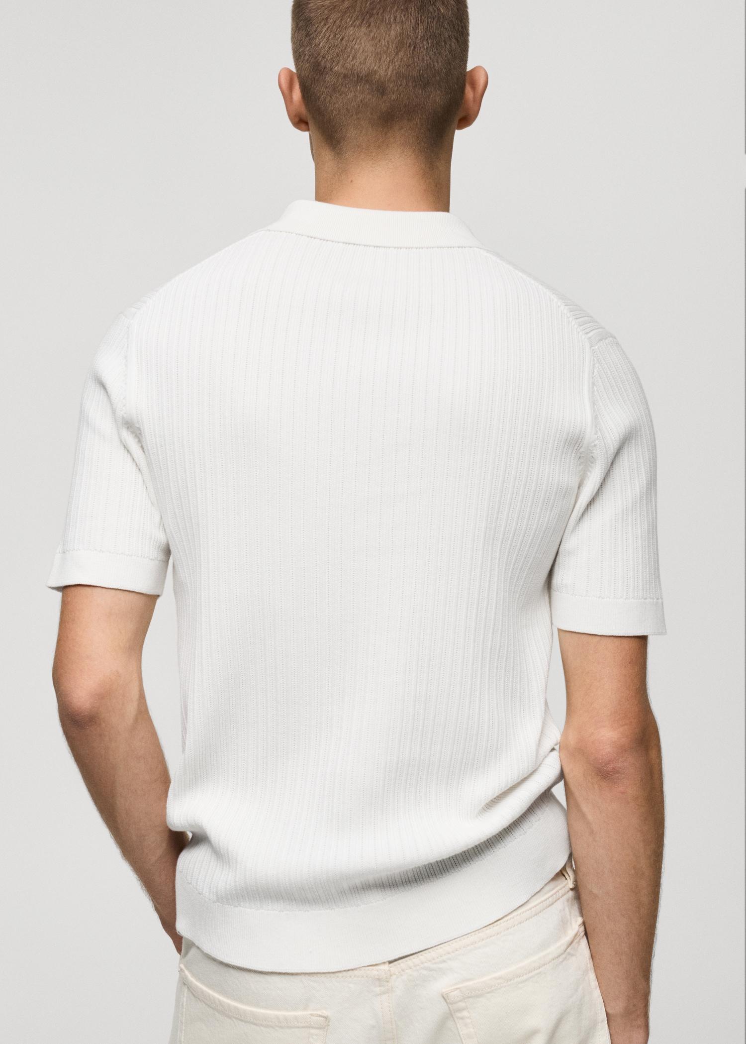 Fine-knit ribbed cotton polo shirt - Men | MANGO USA Product Image