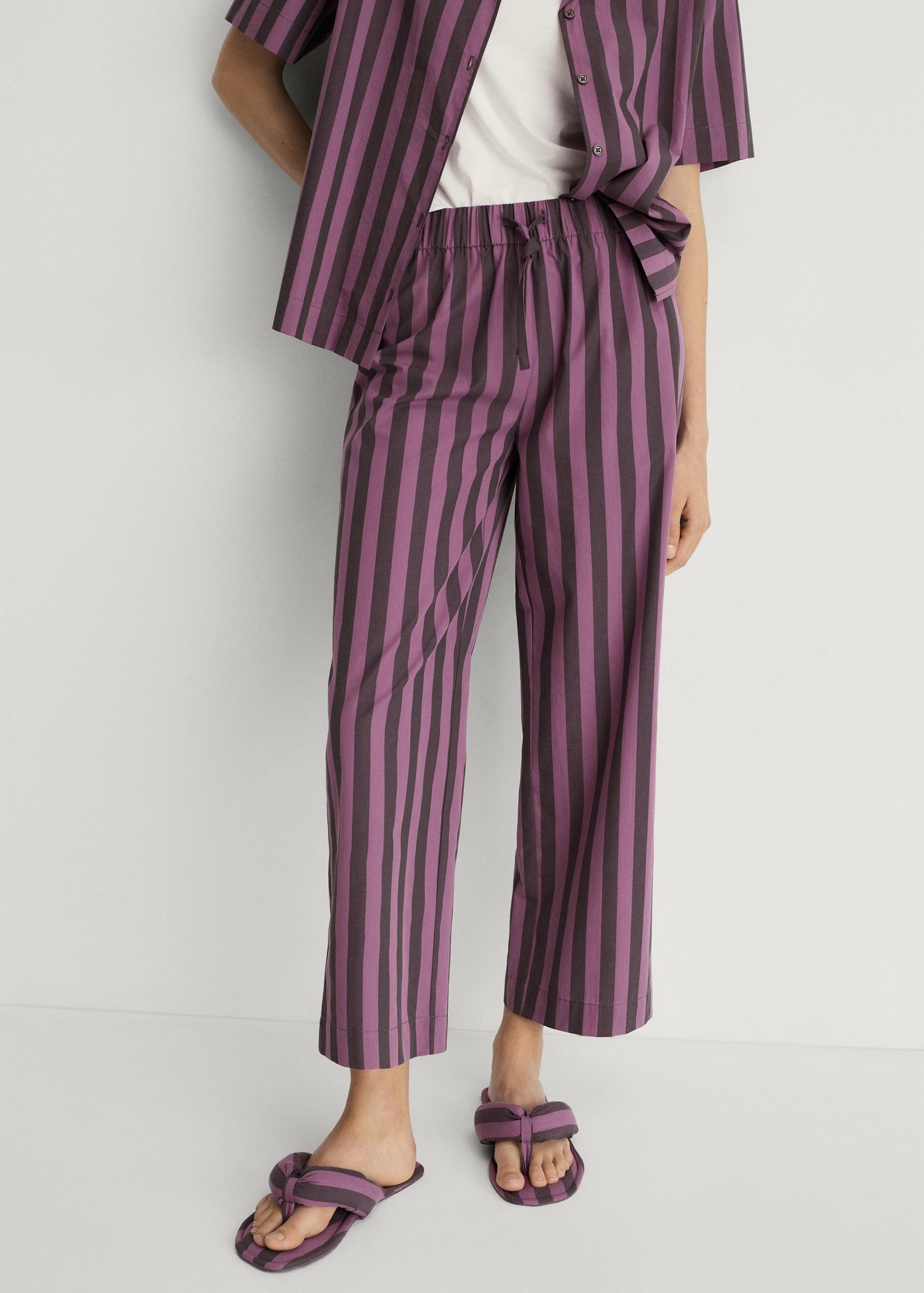 Woven two-tone striped pants - Women | MANGO USA Product Image