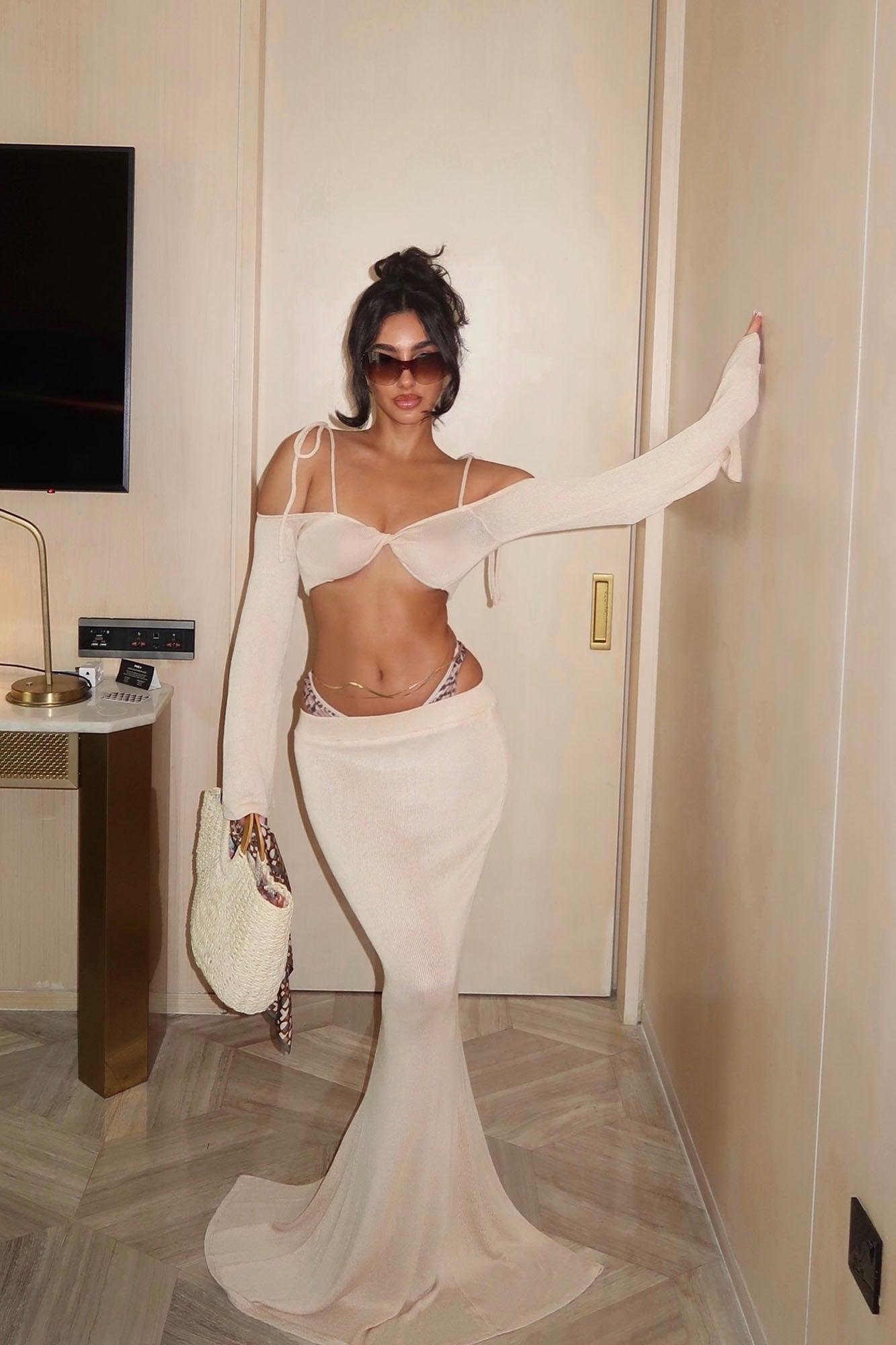 Sunset Vibe Crochet Skirt Set - Taupe Product Image