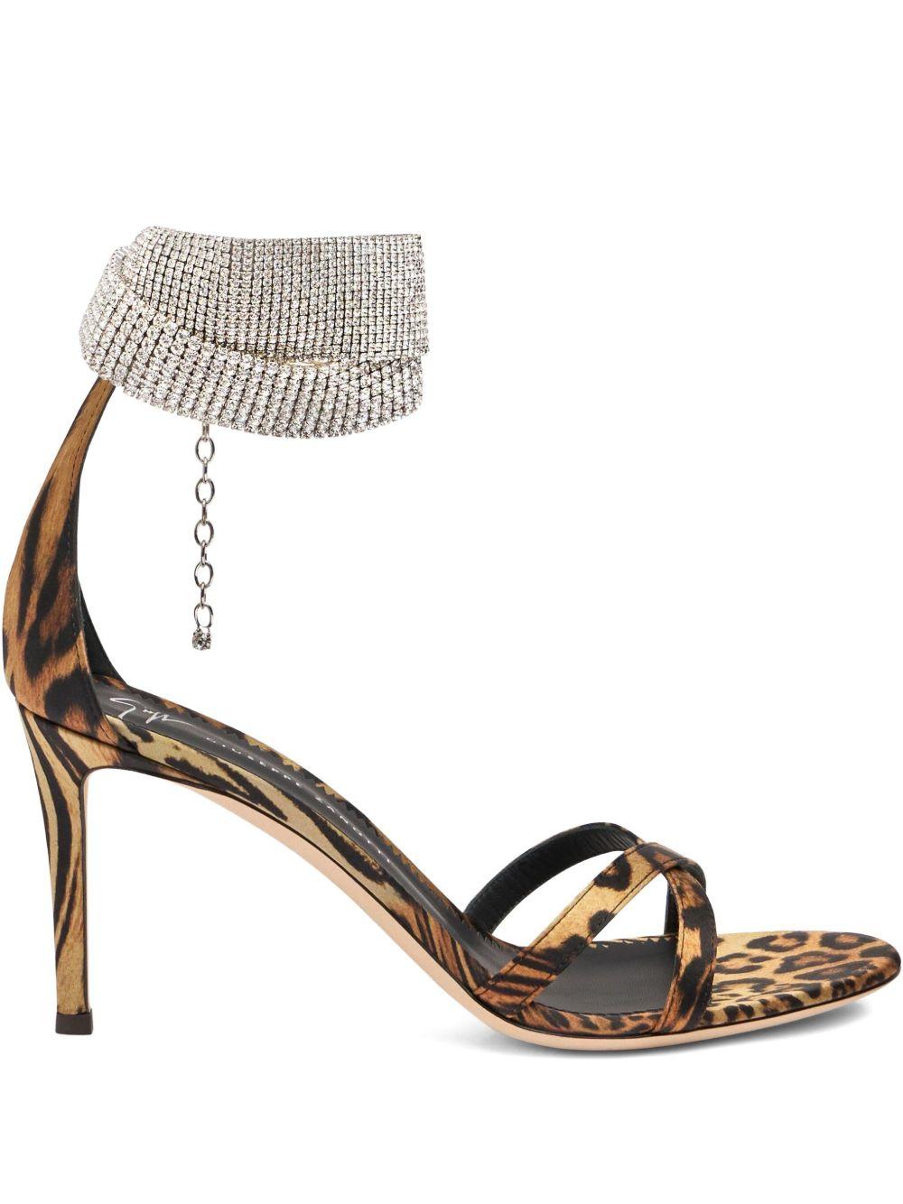 85mm Janell crystal-embellished leopard-print sandals Product Image