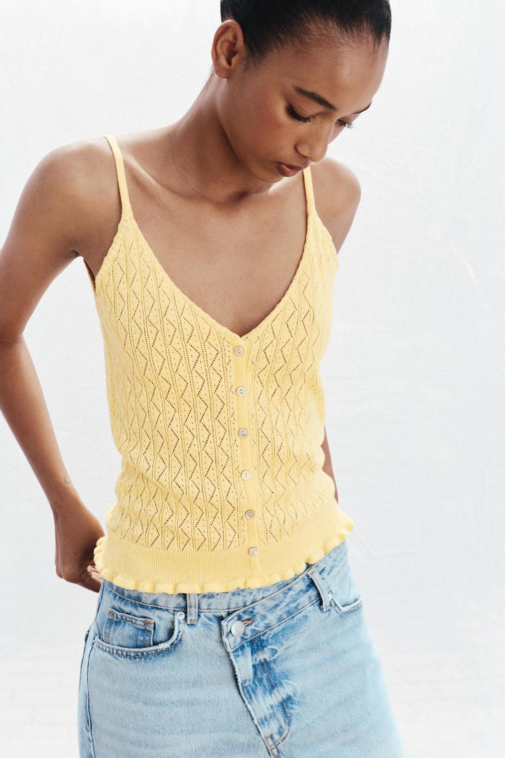 POINTELLE KNIT RUFFLED TOP Product Image