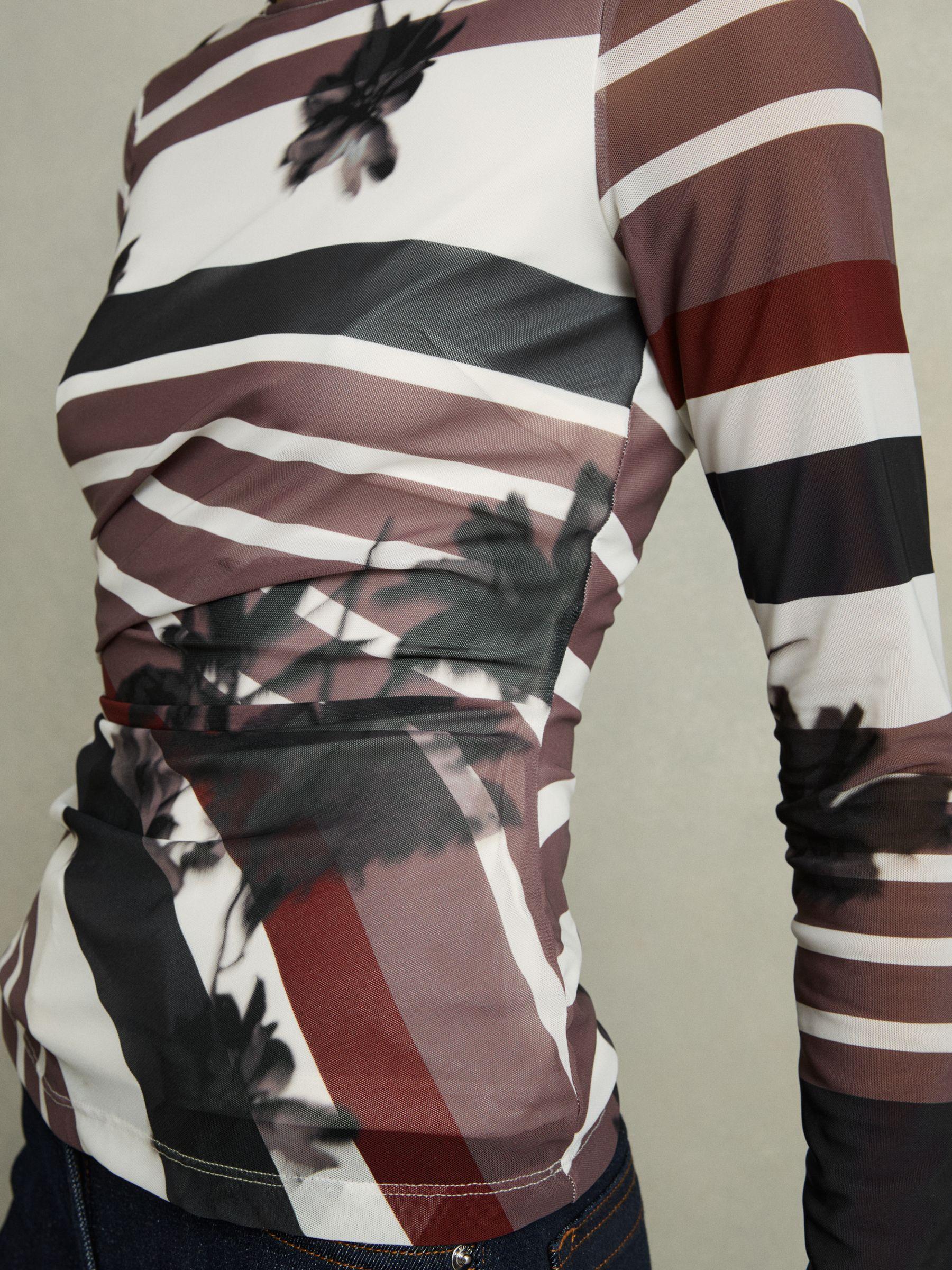 Ruched Abstract Stripe Top in Burgundy Product Image