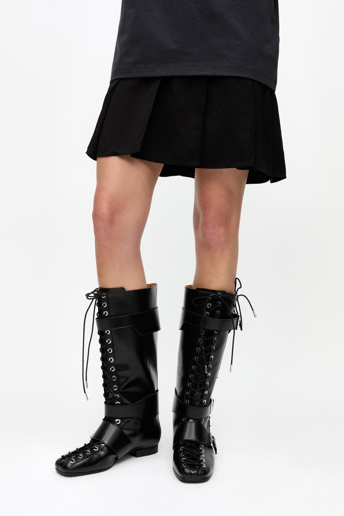 Black Crinkle Oleatex Lace-Up High Boots Product Image