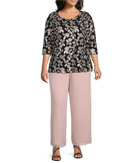 Alex Evenings Plus Size Silky Chiffon Pants Product Image