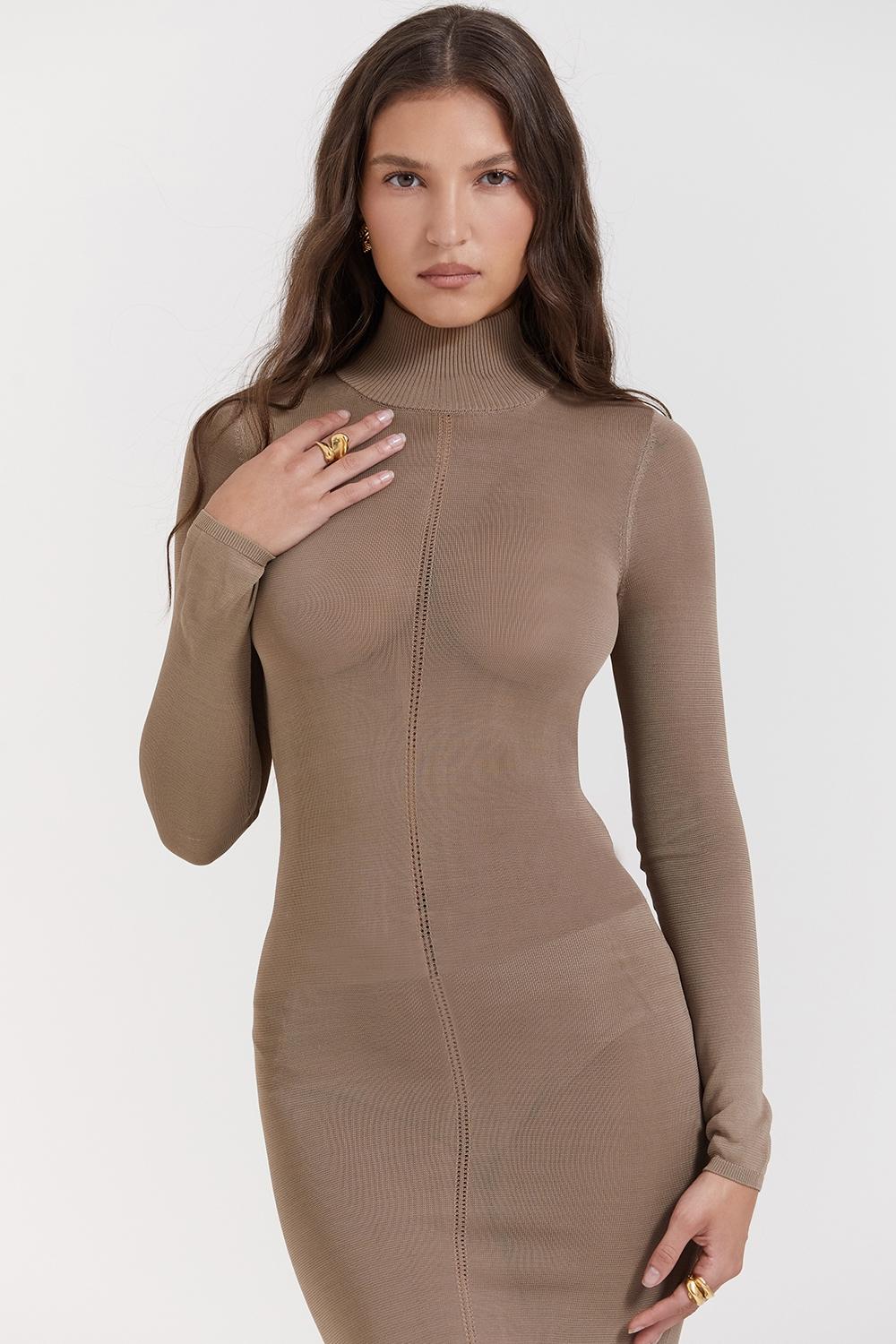 Roberta  tan knit midi dress Product Image