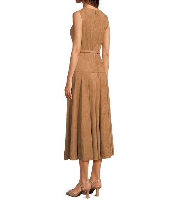 Alex Marie Leigh Faux Suede Crew Neckline Sleeveless Belted Maxi Dress Product Image